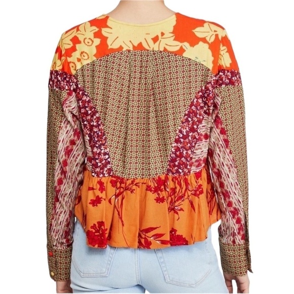 Free People Medium Aloha State of Mind Patchwork Dolman Festival Blouse O3 - Picture 3 of 6